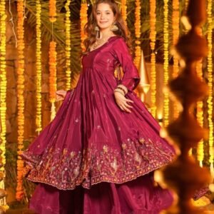 Royal Wine Maroon Wedding Wear Anarkali Sharara Set