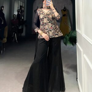 Classic Black Georgette Thread & Sequin Work Co-Ord Set