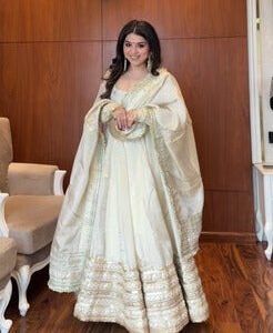 Premium White Chinon Anarkali with Detailed Embroidery Work