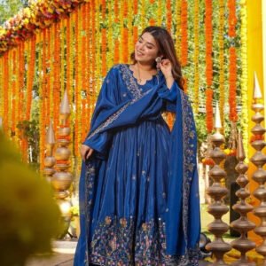 Designer Royal Blue Slit Anarkali Suit for Weddings